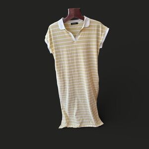 Yellow and White Merokeety thick cotton Striped Polo Dress size XL